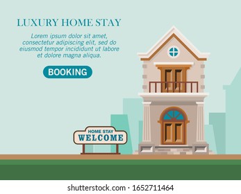 Vector illustration of a home stay with a classic style suitable for web page templates. Promotions and offers from luxury property. the setting of a web page that sells real estate and mortgages.