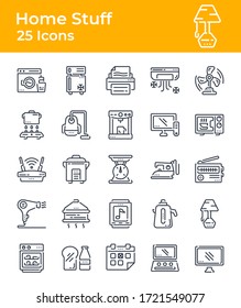Vector illustration of home stuff icon set with black color and line design style
