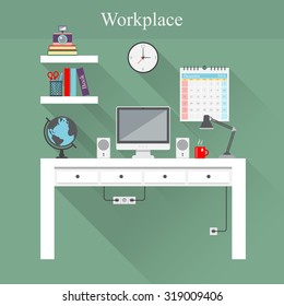 Vector illustration of home workplace. 