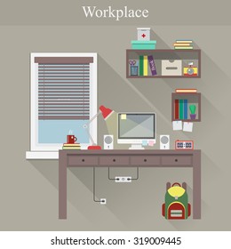 Vector illustration of home workplace. 