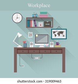 Vector illustration of home workplace. 
