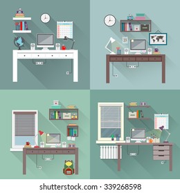 Vector illustration of home workplace. 