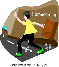 Vector Illustration, Homecoming Is A Tradition Of Eid, Indonesian People Called 