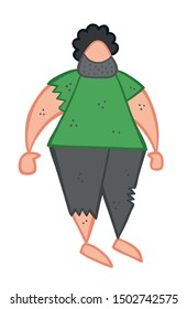 Vector illustration homeless man. Hand drawn. Colored outlines.