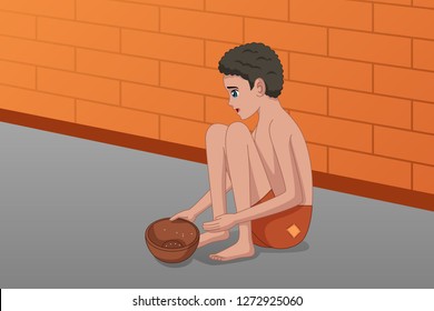 A vector illustration of Homeless Panhandler Kid on the Street