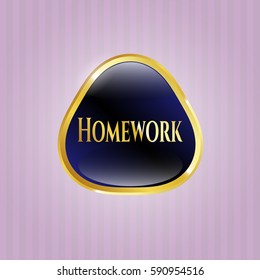 Vector illustration of Homework gold with purple icon 
