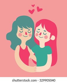 Vector illustration of a homosexual couple featuring two cute girls. Characters isolated from background.