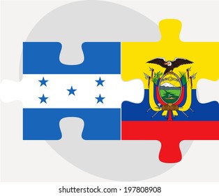 Vector illustration of Honduras and Ecuador Flags in puzzle isolated on white background