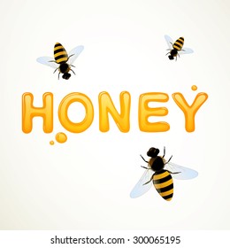 Vector Illustration of a Honey Background with Honeybees