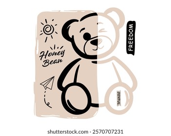 Vector illustration. Honey bear. Design for printing on shirt, poster, banner, Lovely print for t-shirt.
spring