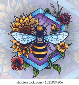 Vector illustration of honey bee