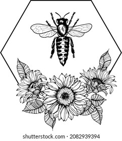 Vector illustration of a honey bee. Bee line art. Eps 10. 