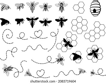 Vector illustration of a honey bee. Bee line art. Eps 10. 
