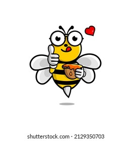 vector illustration of a honey bee logo carrying a container of honey on a white background	