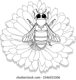 Vector illustration of honey bee on white background. Coloring image.