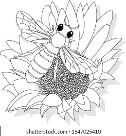Vector illustration of honey bee on white background. Coloring image.