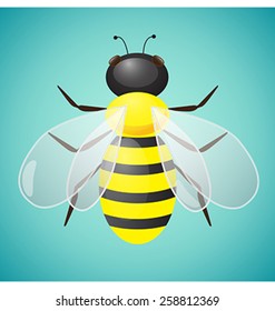 Vector Illustration - Honey Bee on Blue Background
