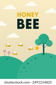 Vector illustration of a honey bee poster.