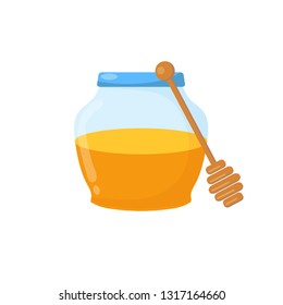 Vector illustration of honey jar. Apiary logo, flat style logotype.