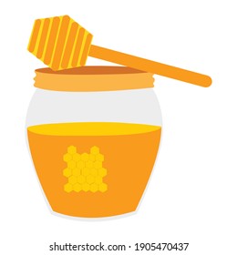 A vector illustration of honey jar and stick on white