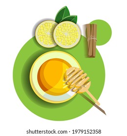 vector illustration with honey, lemon and cinnamon