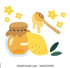 Vector illustration honey, lemon and honey dipper