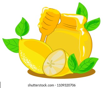 vector illustration of Honey with lemon. Isolate on white background.