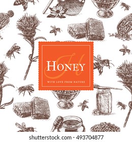 Vector illustration of honey. Vector illustration in seamless background