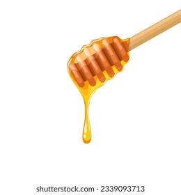 Vector illustration, honey stick with dripping honey, isolated on white background.