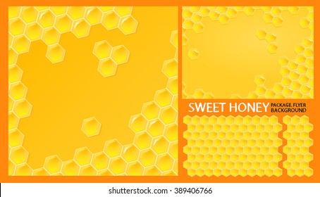 Vector illustration. Honey Sweet pattern, a plurality of repeating elements. Abstract background with free place for inscriptions, flyers, leaflets, banners for beekeepers. Modern design, glossy cell.