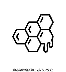 A vector illustration of a honeycomb in outlined style, isolated on a white background. Ideal for nature, bees, honey production, and organic-themed designs.