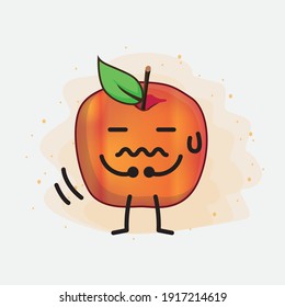 Vector Illustration of Honeycrisp Apple Character with cute face, simple hands and leg line art on Isolated Background. Flat cartoon doodle style.