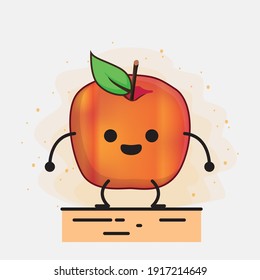 Vector Illustration of Honeycrisp Apple Character with cute face, simple hands and leg line art on Isolated Background. Flat cartoon doodle style.