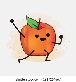 Vector Illustration of Honeycrisp Apple Character with cute face, simple hands and leg line art on Isolated Background. Flat cartoon doodle style.