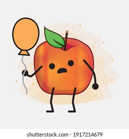 Vector Illustration of Honeycrisp Apple Character with cute face, simple hands and leg line art on Isolated Background. Flat cartoon doodle style.