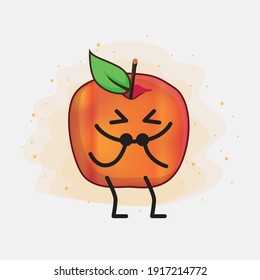 Vector Illustration of Honeycrisp Apple Character with cute face, simple hands and leg line art on Isolated Background. Flat cartoon doodle style.