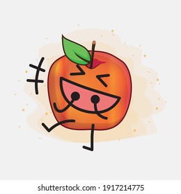 Vector Illustration of Honeycrisp Apple Character with cute face, simple hands and leg line art on Isolated Background. Flat cartoon doodle style.