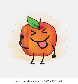 Vector Illustration of Honeycrisp Apple Character with cute face, simple hands and leg line art on Isolated Background. Flat cartoon doodle style.