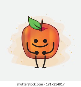 Vector Illustration of Honeycrisp Apple Character with cute face, simple hands and leg line art on Isolated Background. Flat cartoon doodle style.