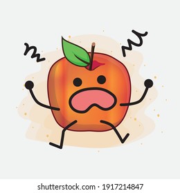 Vector Illustration of Honeycrisp Apple Character with cute face, simple hands and leg line art on Isolated Background. Flat cartoon doodle style.