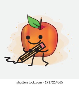 Vector Illustration of Honeycrisp Apple Character with cute face, simple hands and leg line art on Isolated Background. Flat cartoon doodle style.