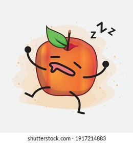 Vector Illustration of Honeycrisp Apple Character with cute face, simple hands and leg line art on Isolated Background. Flat cartoon doodle style.