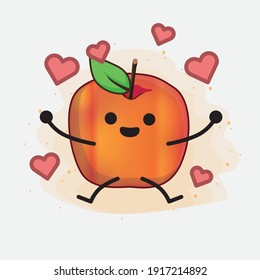 Vector Illustration of Honeycrisp Apple Character with cute face, simple hands and leg line art on Isolated Background. Flat cartoon doodle style.