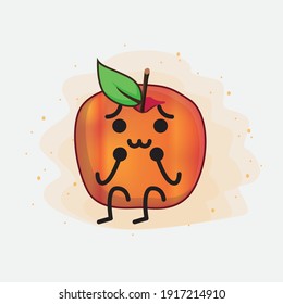 Vector Illustration of Honeycrisp Apple Character with cute face, simple hands and leg line art on Isolated Background. Flat cartoon doodle style.