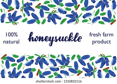 vector illustration of honeysuckle and leaf design with lettering honeysuckle background white and berry and text fresh farm product 100% natural EPS10