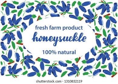 vector illustration of honeysuckle and leaf design with lettering honeysuckle background white and berry and text fresh farm product 100% natural EPS10