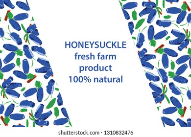 vector illustration of honeysuckle and leaf design background white and berry and text fresh farm product 100% natural EPS10