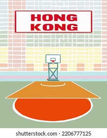 Vector illustration of Hong Kong city skyline annotations, various landmarks of Hong Kong. Hong Kong cityscape for poster and postcards on blue background. 