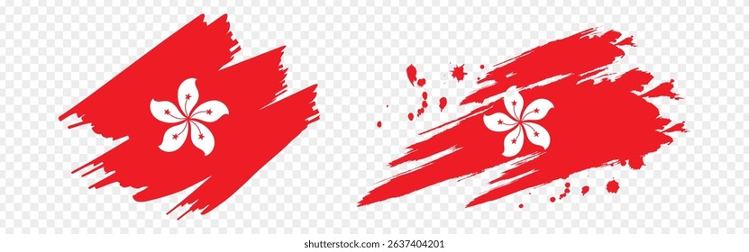 Vector illustration of Hong Kong flag in brush stroke effect on transparent background