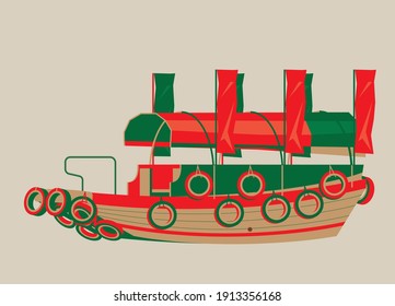 Vector illustration of Hong Kong sampan boat. It is a small wooden boat and used to be a popular form of water transport in old Hong Kong.